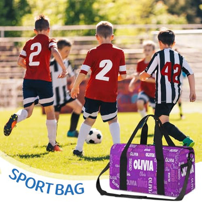 Personalized Teens Dark Purple Sport Duffle Gymnastics Carry On Bag | Custom Name Weekender Bag for Women Men Travel Business Trip - color: Dark Purple