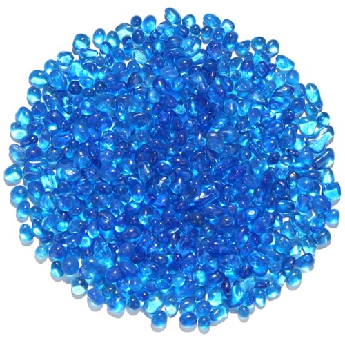 QYGL Sea Blue Clear Glass Pebbles, 0.55 lb Sea Glass Stones for Vase Fillers | Tumbled Transparent Glass Gemstones for Fish Tank Gravel, Aquarium Rocks, DIY Crafts, Plant Pots, Wedding & Home Decor - color: Sea Blue