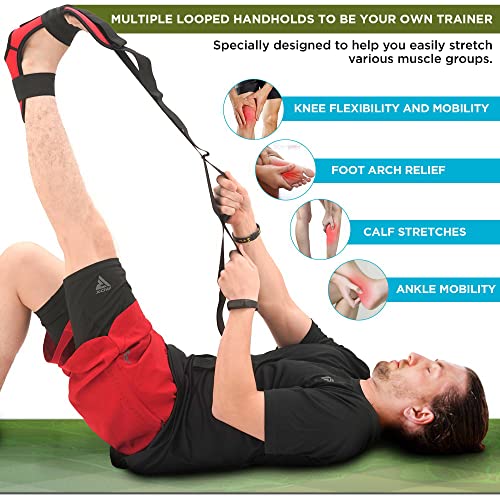 RDX Yoga Stretching Strap, Ankle Ligament Stretcher Belt with Loops Ligament Stretch Band, Fitness Leg Stretcher for Plantar Fasciitis, Foot Stretch Assist for Hamstring, Flexibility Exercise - color: Camo Peach