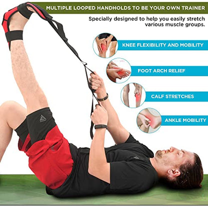 RDX Yoga Stretching Strap, Ankle Ligament Stretcher Belt with Loops Ligament Stretch Band, Fitness Leg Stretcher for Plantar Fasciitis, Foot Stretch Assist for Hamstring, Flexibility Exercise - color: Red