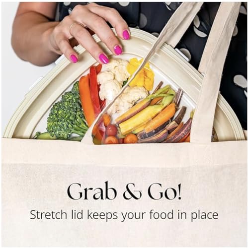 Crudités | Portable Snack Tray | Rectangle 4-Pack | Cream White | Reversible Stretch Lid Food Containers | BPA-Free, Freezer & Dishwasher Safe | Meal-Prep, Charcuterie, Salads, Picnic, Travel - size: Rectangular, 4 Pack, Cream White