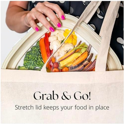 Crudités | Portable Snack Tray | Rectangle 4-Pack | Cream White | Reversible Stretch Lid Food Containers | BPA-Free, Freezer & Dishwasher Safe | Meal-Prep, Charcuterie, Salads, Picnic, Travel - size: Rectangular, 4 Pack, Cream White