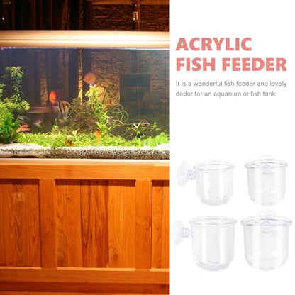 INOOMP 4pcs Aquarium Fish Feeder Cups with Suction Cups Removable Fish Food Holders Made of Water Glass Small and Large Sizes for Betta Feeding Accessories