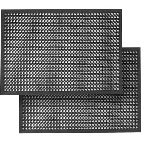 Anti Fatigue Rubber Mats - 2 Pack Restaurant Kitchen Non-Slip Bar Floor Entry Door Drainage Mats - Indoor/Outdoor Use - 36 x 60 Inches - size: 2Pack 36"L x 60"W x 0.4"Th Black