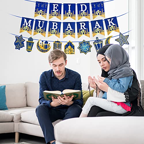 AhfuLife Ramadan Eid Mubarak Countdown Calendar Decoration for Kids, 2024 Eid Mubarak Gift Decorations, Eid Mubarak Banner Decorations, Pre-tied Bunting Eid Mubarak Banner Party Supplies for Home