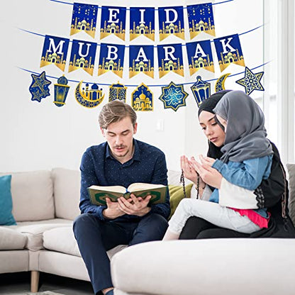 AhfuLife Ramadan Eid Mubarak Countdown Calendar Decoration for Kids, 2024 Eid Mubarak Gift Decorations, Eid Mubarak Banner Decorations, Pre-tied Bunting Eid Mubarak Banner Party Supplies for Home