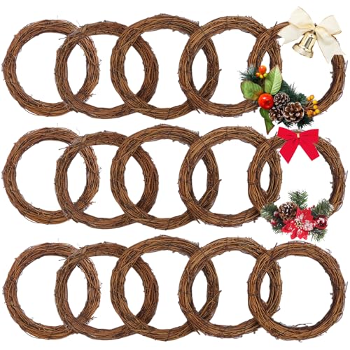 15 Pcs 8 Inch Natural Grapevine Wreath Set, Natural Rattan Wreath,Hand-Woven 8 Inch Vine Branch Wreaths, Perfect for DIY Crafts, Christmas Decorations, and Wedding Supplies - size: 15 Pcs 8 Inch