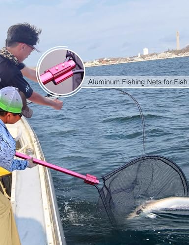 Extra Large Fishing Landing Net - 72"-94" Heavy Duty Telescopic Aluminum Handle, Snag-Free Rubber Mesh for Saltwater Boat, Net Hoop 28x24in, 30in Deep