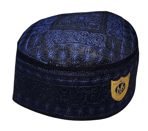 Muslim Kufi Prayer Hat for Men AMN-462 Islam Skull Cap Unique Design Beanie Embroidered Round Topi Headwear Ramadan Eid Gift - color: Bk_blue, size: X-Small
