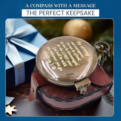 Be Strong Sundial Compass - First Communion Gifts for Boys - Girls - Baptism - Kids Confirmation - Religious Men holy boy Compasses - Joshua 1:9 - Graduation Christian Son Keepsake Grandson