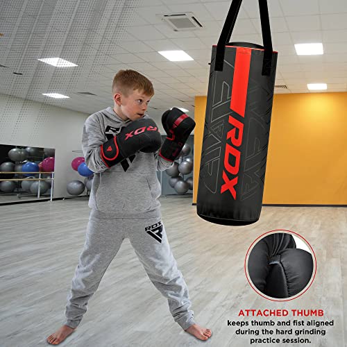 RDX Kids Unfilled Punching Bag Set 2FT, Non Tear Maya Hide Leather Kara Junior Hanging Bag for Kickboxing MMA Muay Thai Taekwondo Karate BJJ Strength Training, Home Gym Equipment - color: GOLDEN
