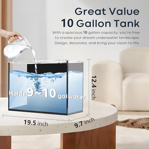 10 Gallon Glass Fish Tank, Aquarium Fish Bowl Cube for Betta Goldfish Snails Shrimp Aquatic Planting, Easy to Maintain Ultra Clear Rimless Dark Background Low Iron - color: Dark Background, size: 10 Gallon