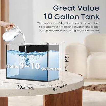10 Gallon Glass Fish Tank, Aquarium Fish Bowl Cube for Betta Goldfish Snails Shrimp Aquatic Planting, Easy to Maintain Ultra Clear Rimless Dark Background Low Iron - color: Dark Background, size: 10 Gallon