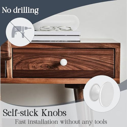 Adhesive Cabinet Knobs 4pcs White Self-Stick Knobs Drill Free Dresser Drawer Pulls Stainless Steel Stick On Handles for Medicine Cabinets Drawer Cupboards Glass Sliding Door Terrarium Lid - color: White