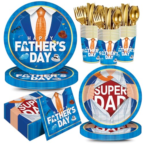 168pcs Father's Day Plates Napkins Party Supplies Father Day Tableware Set - style: Father's Day