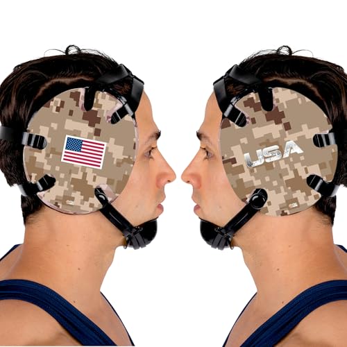 Wrestling Headgear with Ear Protection & Chin Cup Adjustable Lightweight Head Guard for Competition & Practice – Durable Protective Wrestling Ear Guard for Youth & Adult Athletes - color: Usa Desert Camo