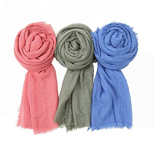 EVQ Soft Cotton Hemp Scarf Wrap Long Hijab Scarves for Women - color: Pink+blue+mint Green