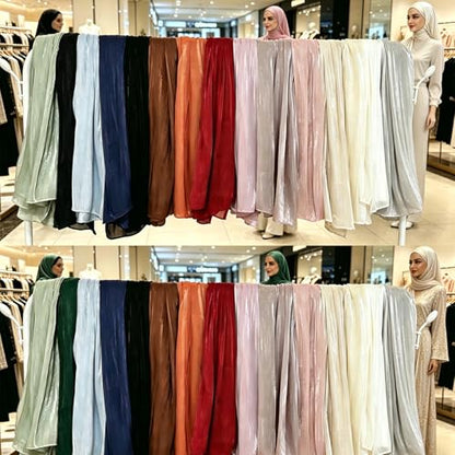 Women Premium Hijab Head Scarf Lightweight Shimmer Scarves Crepe Wedding Shawls and Wraps for Evening Dresses Shiny - color: Black 1#