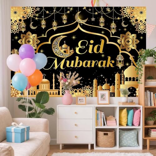 20x10ft Ramadan & Eid Mubarak Backdrop, Muslim Ramadan Decorations Banner, Home Muslim Eid Festival Party Supplies, Photo Booth Background - size: 20 x 10 FT