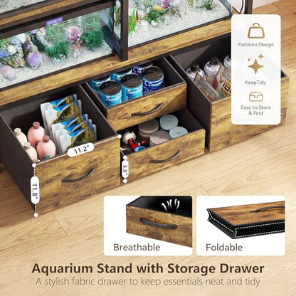 Heybly 30-40 Gallon Fish Tank Stand, Aquarium Stand with Drawer, Power Outlet, Heavy Duty Metal Frame, for Fish Tank, Turtle & Reptile Terrarium, 36.2" L × 18.1" Top, 660lbs (Top)+330lbs(Mid), Rustic Brown HAS004SR - color: Rustic Brown, size: 40 gal