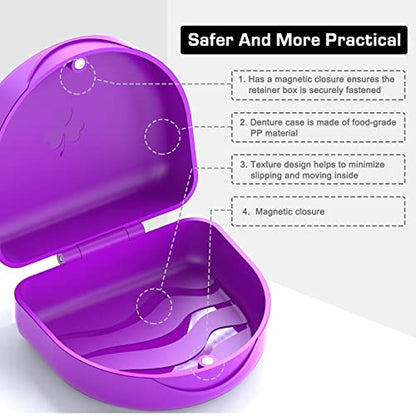 Retainer Case Denture Case: BVN Orthodontic Dental Case, Slim Braces Case, Mouth Guard Case, Denture Box, Teeth Aligner Case, Night Guard Case Container Storage Holder Purple - color: Purple