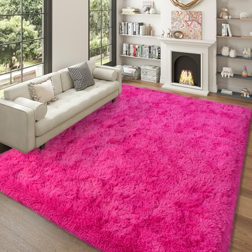 Dssimo Hot Pink Rugs for Bedroom Living Room, 5x7 Shaggy Area Rug - color: Hot Pink, size: 5' x 7' (Rectangular)