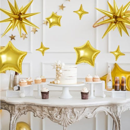 Gold Star Balloons,16Pcs 22/18/10 Inch Foil Birthday Graduation Decorations - color: Gold