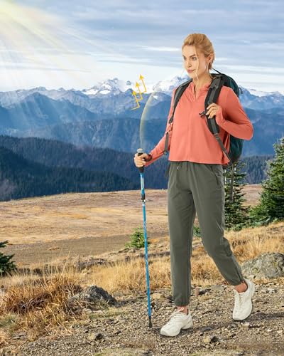 G4Free Skimetic Womens UPF 50+ Sun Hoodie Shirts - Quick Dry Running Jacket Long Sleeve Rash Guard Zip Pocket Hiking Athlete - color: Burnt Orange, size: Large