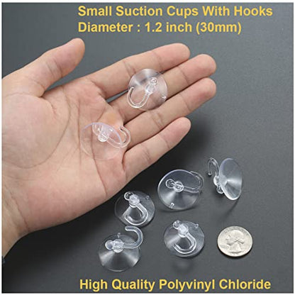 12 Pieces Small Suction Cups with Hooks 1.2 inch Clear Plastic Sucker Hooks for Glass Window Wall Festivals Parties Theme Carnival Decoration Door Bathroom Kitchen - size: 1.2"+hooks"