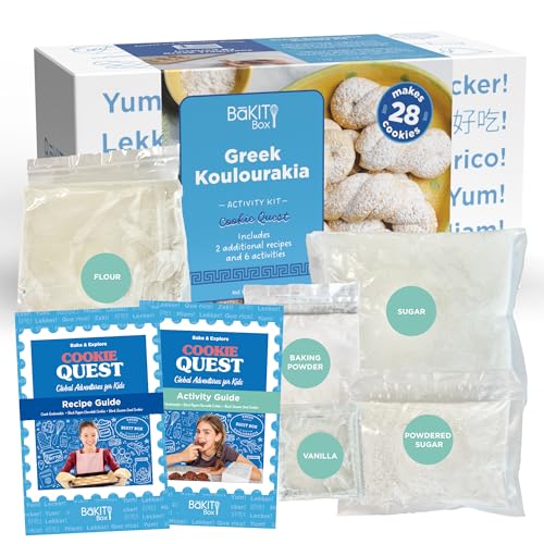 BāKIT Box Greek Koulourakia Cookie Kit, Kids Baking Gift with Printed Recipe & Activity Guide, Make Greek Twist Cookies + Learn Words & Symbols - color: Greek Koulourakia