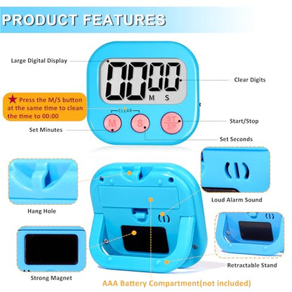 ZILLEEN Classroom Timer for Kids Teachers 2 Pack Digital Timers, Blue & Pink - color: Blue & Pink