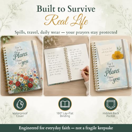 Hardcover Blank Christian Notebook – 140 Pages – Jeremiah 29:11 | Lined Pages with Bible Verse Cover – Inspirational Writing Spiral Notebook for Bible Study, "For I Know the Plans" - color: Plans
