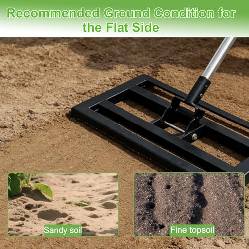 Lawn Leveling Rake 17"x10" for Soil, Gravel Leveling Tool Heavy Duty with Adjustable Long Handle, Garden Level Rake with Tines for Yard, Landscape, Leveling Sand, Grass, Dirt, Ergonomic & Durable - size: 17"x10"