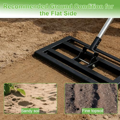 Lawn Leveling Rake 17"x10" for Soil, Gravel Leveling Tool Heavy Duty with Adjustable Long Handle, Garden Level Rake with Tines for Yard, Landscape, Leveling Sand, Grass, Dirt, Ergonomic & Durable - size: 17"x10"
