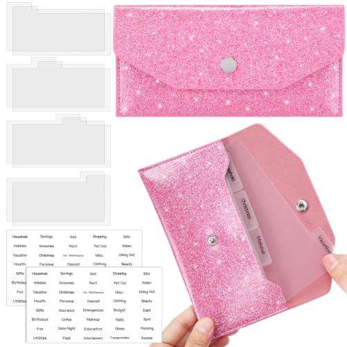 Frienda Cash Envelope Wallet Budget 8 Dividers, Pink, Glitter - color: Pink, style: Glitter