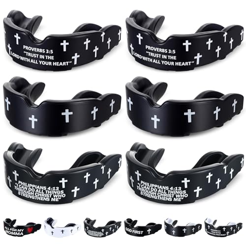Yaomiao 6 Pcs Mouth Guard - Faith Cross Mouthguard with Case, Religious Mouth Guards Braces for Football Boxing Basketball Lacrosse Hockey and All Contact Sports(Adult,Cross Verse) - size: Adult, style: Cross Verse