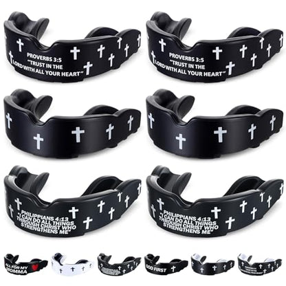 Yaomiao 6 Pcs Mouth Guard - Faith Cross Mouthguard with Case, Religious Mouth Guards Braces for Football Boxing Basketball Lacrosse Hockey and All Contact Sports(Adult,Cross Verse) - size: Adult, style: Cross Verse