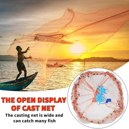 Saltwater Fishing Cast Net Eco-Friendly Rubber Sinker 1/2 Inches Mesh for Bait Shrimp Trap Fish Size 4FT/5FT/6FT/7FT/8FT/9FT/10FT/11FT/12FT Radius - color: red, size: 6ft
