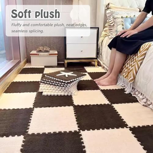 FYYSJW 10 Piece Plush Patchwork Foam Floor Mat, Soft Interlocking Floor Carpet Squares, Fluffy Puzzle Area Rug, 12 X 12 Inch,Navy Blue+Grey+Khaki - color: Navy Blue+grey+khaki