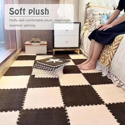 FYYSJW 10 Piece Plush Patchwork Foam Floor Mat, Soft Interlocking Floor Carpet Squares, Fluffy Puzzle Area Rug, 12 X 12 Inch,Navy Blue+Grey+Khaki - color: Navy Blue+grey+khaki
