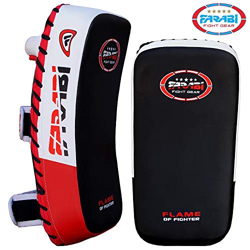 Farabi Thai Pads Kickboxing Muay Thai Training Strike Pads - color: White/Red, size: Single