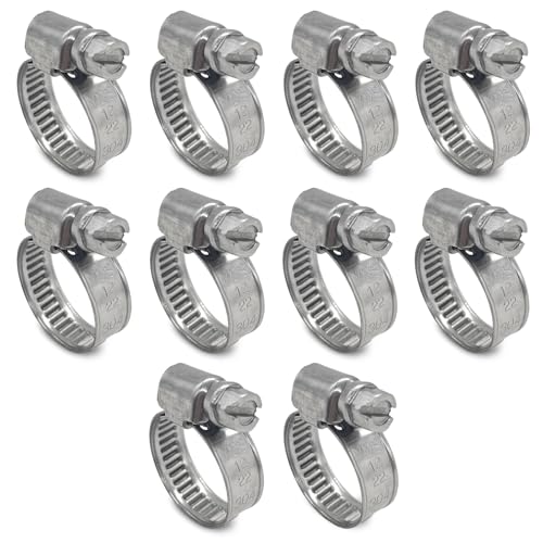 10 Pack SAE Size 6 Stainless Steel Hose Clamps, German Style Embossed Worm Gear Clamp, Adjustable 1/2 to 7/8 inch (12-22mm) for Garden Water Hose Pipe - size: 1/2 to 7/8 inch (10 Pack)