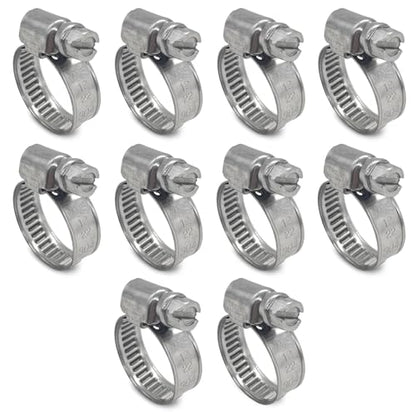 10 Pack SAE Size 6 Stainless Steel Hose Clamps, German Style Embossed Worm Gear Clamp, Adjustable 1/2 to 7/8 inch (12-22mm) for Garden Water Hose Pipe - size: 1/2 to 7/8 inch (10 Pack)