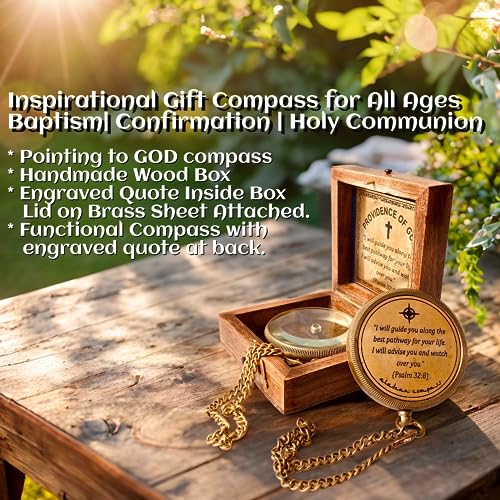 Divine Path Engraved Compass - I Will Guide You - Psalm 32:8" Quote | Inspirational Gifts for Men Women, Uplifting Spiritual Heavenly Faith Gift Boys Girls - style: Providence Of God