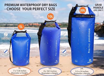 Freegrace Waterproof Dry Bag Set of 3 - Submersible Dry Sack with Double Zip Lock Seals - Includes Waist Pouch & Phone Case - Perfect for Kayaking, Swimming, Boating & Rafting (Navy Blue, 20L) - color: Navy Blue, size: 20L, style: Without Window