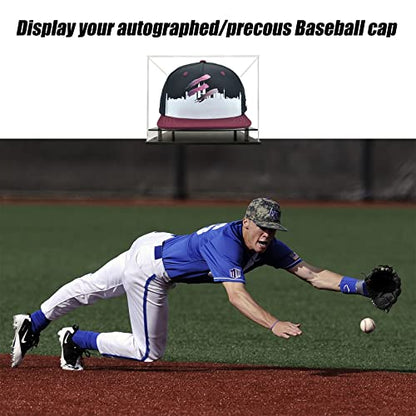 Clear hat Display case for Baseball,Acrylic Cap Holder Stand for Baseball, Football or Snapback Caps,Mini Helmet.Baseball Cap Display case with Metal feet Base(mountable) - size: Hat Display Case