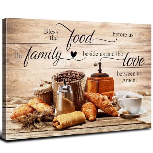 Christian Kitchen Wall Art Kitchen Pictures Wall Decor Bless The Food Before Us Dining Room Pictures Rustic Coffee Art Wall Decor Farmhouse Family Canvas Artwork Living Room Home Decoration 12x16" - color: Bless The Food 01, size: 16"L x 12"W