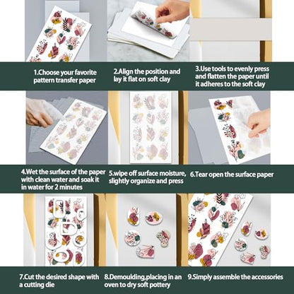 OLYCRAFT 24Pcs Collage Fabric Clay Transfer Paper 4 Styles Transfer Paper for Polymer Collage Rose Polymer Clay Transfer Sheets Collage Theme Small Transfer Paper for Clay Earrings Jewelry Making - style: Collage