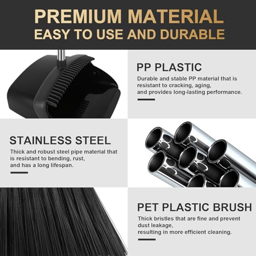 Upgraded Broom and Dustpan Set, 55" Long Handle Black Large Broom with Dustpan Combo Set，Self Cleaning Dustpan for Lobby Kitchen Office Restaurant - color: Black, size: Large
