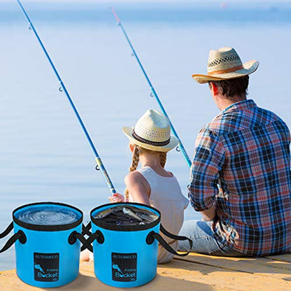 2 Pack Collapsible Bucket 5 Gallon Container Folding Water Bucket Portable Wash Basin for Outdoor Travelling Camping Fishing Gardening Car Washing 20L - color: Blue